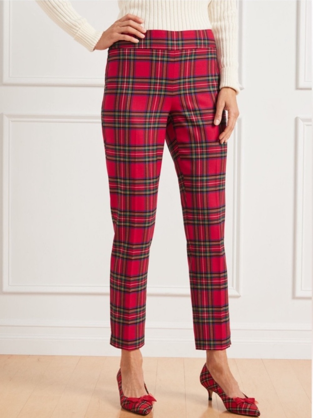Talbots Holiday wool blend red plain ankle pant size 14